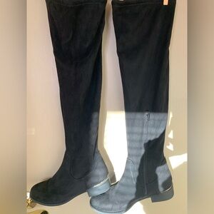 Worthington Women's Black Suede Over Knee Boots Size 7.5 Block 2”Heeled Side Zip